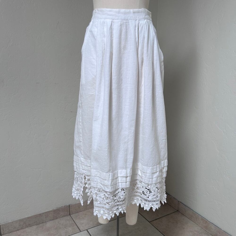 Vintage Prairie Crochet Lace Midi Skirt Romantic Heirloom Ramie Cotton Bridal L